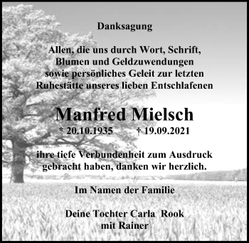 Traueranzeige von Manfred Mielsch von Märkischen Allgemeine Zeitung