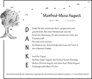 Traueranzeige von Manfred-Musa August von Lübecker Nachrichten