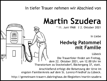 Traueranzeige von Martin Szudera von Lübecker Nachrichten