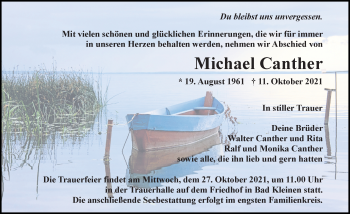 Traueranzeige von Michael Canther von Ostsee-Zeitung GmbH