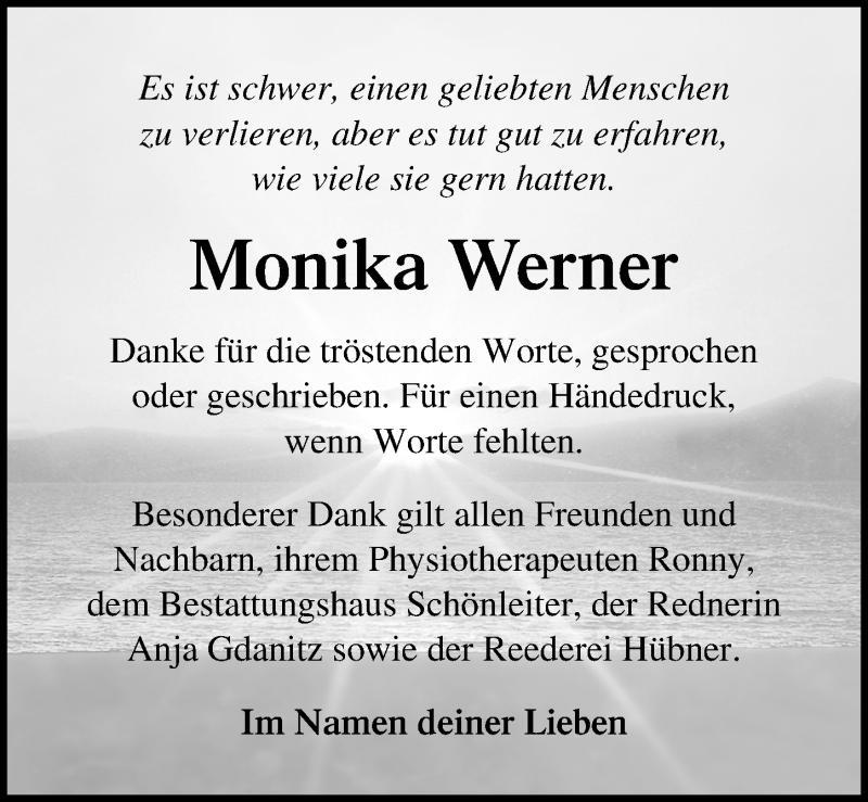  Traueranzeige für Monika Werner vom 30.10.2021 aus Ostsee-Zeitung GmbH