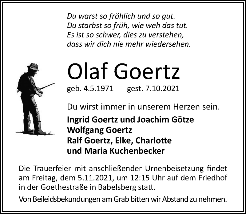  Traueranzeige für Olaf Goertz vom 23.10.2021 aus Märkischen Allgemeine Zeitung