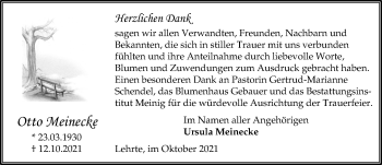 Traueranzeige von Otto Meinecke von Hannoversche Allgemeine Zeitung/Neue Presse