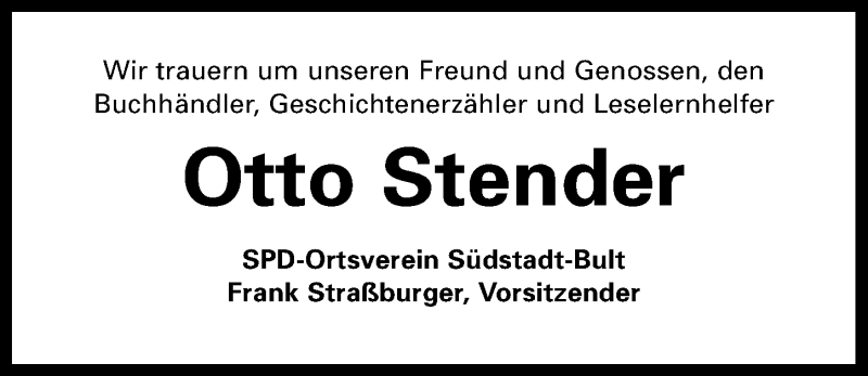  Traueranzeige für Otto Stender vom 09.10.2021 aus Hannoversche Allgemeine Zeitung/Neue Presse