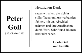 Traueranzeige von Peter Goll von Lübecker Nachrichten