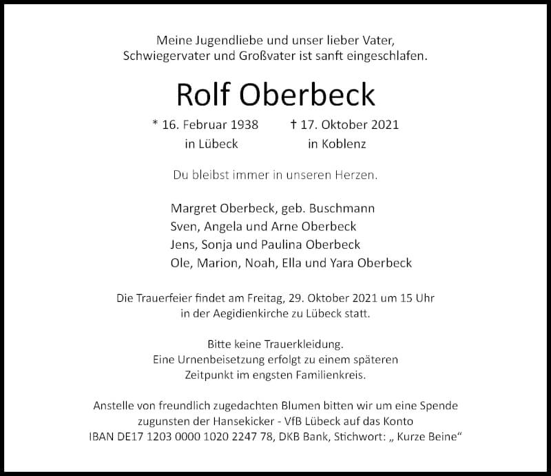  Traueranzeige für Rolf Oberbeck vom 24.10.2021 aus Lübecker Nachrichten