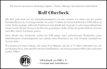 Traueranzeige von Rolf Oberbeck von Lübecker Nachrichten