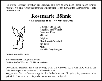 Traueranzeige von Rosemarie Böhnk von Lübecker Nachrichten