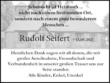 Traueranzeige von Rudolf Seifert von Lübecker Nachrichten