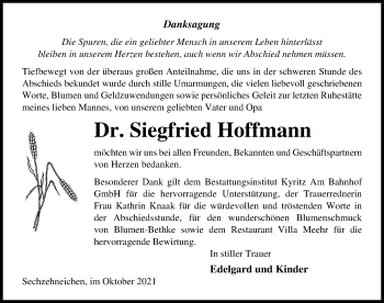 Traueranzeige von Siegfried Hoffmann von Märkischen Allgemeine Zeitung