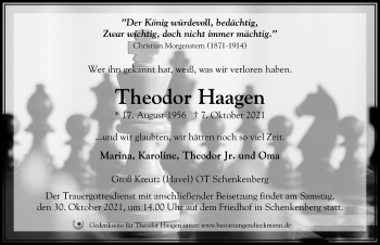 Traueranzeige von Theodor Haagen von Märkischen Allgemeine Zeitung