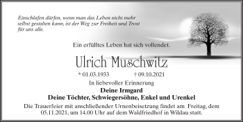 Traueranzeige von Ulrich Muschwitz von Märkischen Allgemeine Zeitung