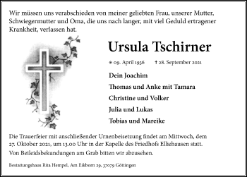 Traueranzeige von Ursula Tschirner von Göttinger Tageblatt