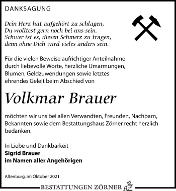 Traueranzeige von Volkmar Brauer von Leipziger Volkszeitung
