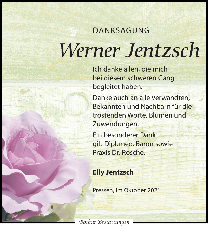  Traueranzeige für Werner Jentzsch vom 23.10.2021 aus Leipziger Volkszeitung