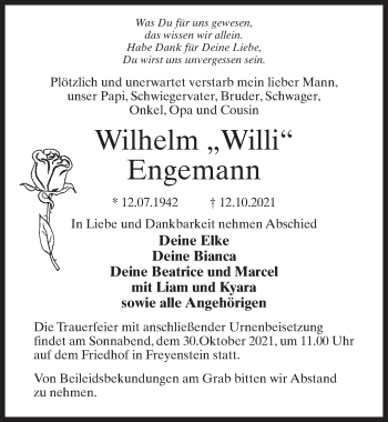 Traueranzeige von Wilhelm Engemann von Märkischen Allgemeine Zeitung