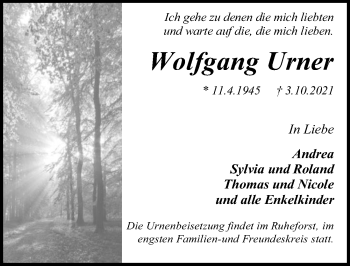 Traueranzeige von Wolfgang Urner von Lübecker Nachrichten
