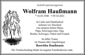 Traueranzeige von Wolfram Haußmann von Märkischen Allgemeine Zeitung