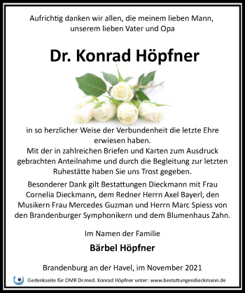 Traueranzeige von Konrad Höpfner von Märkischen Allgemeine Zeitung