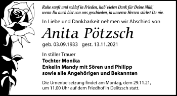 Traueranzeige von Anita Pötzsch von Leipziger Volkszeitung