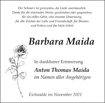 Traueranzeige von Barbara Maida von Märkischen Allgemeine Zeitung