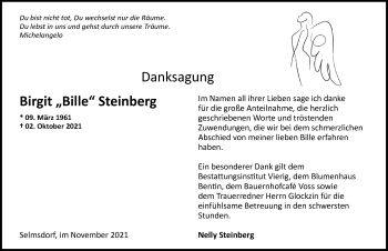 Traueranzeige von Birgit Steinberg von Ostsee-Zeitung GmbH