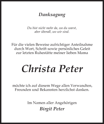 Traueranzeige von Christa Peter von Märkischen Allgemeine Zeitung