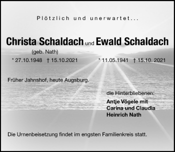 Traueranzeige von Christa Schaldach von Lübecker Nachrichten
