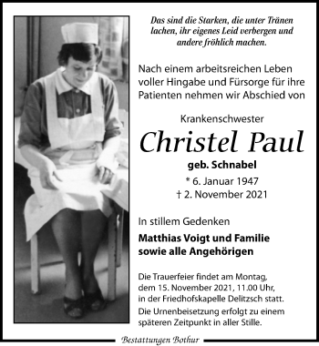 Traueranzeige von Christel Paul von Leipziger Volkszeitung