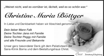 Traueranzeige von Christine Maria Böttger von Leipziger Volkszeitung