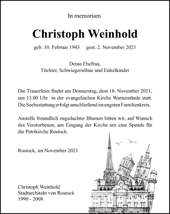 Traueranzeige von Christoph Weinhold von Ostsee-Zeitung GmbH