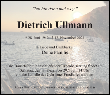 Traueranzeige von Dietrich Ullmann von Hannoversche Allgemeine Zeitung/Neue Presse