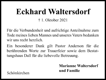 Traueranzeige von Eckhard Waltersdorf von Kieler Nachrichten
