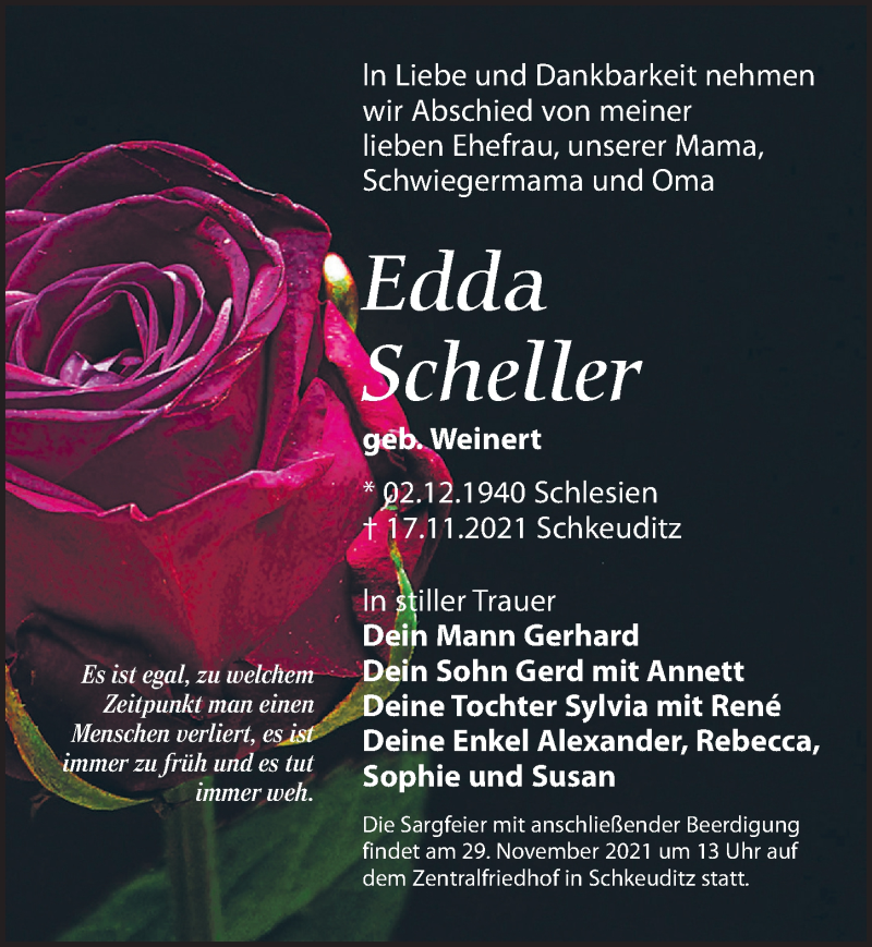  Traueranzeige für Edda Scheller vom 23.11.2021 aus Leipziger Volkszeitung