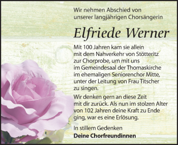 Traueranzeige von Elfriede Werner von Leipziger Volkszeitung