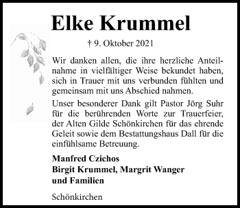 Traueranzeige von Elke Krummel von Kieler Nachrichten