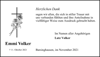 Traueranzeige von Emmi Volker von Hannoversche Allgemeine Zeitung/Neue Presse