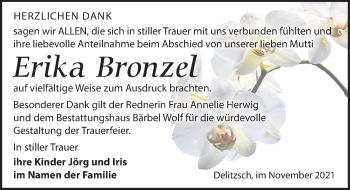 Traueranzeige von Erika Bronzel von Leipziger Volkszeitung