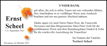 Traueranzeige von Ernst Scheel von Lübecker Nachrichten