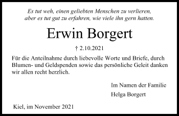 Traueranzeige von Erwin Borgert von Kieler Nachrichten