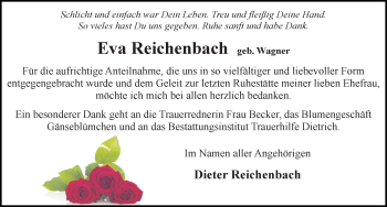 Traueranzeige von Eva Reichenbach von Ostsee-Zeitung GmbH