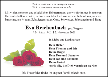 Traueranzeige von Eva Reichenbach von Ostsee-Zeitung GmbH