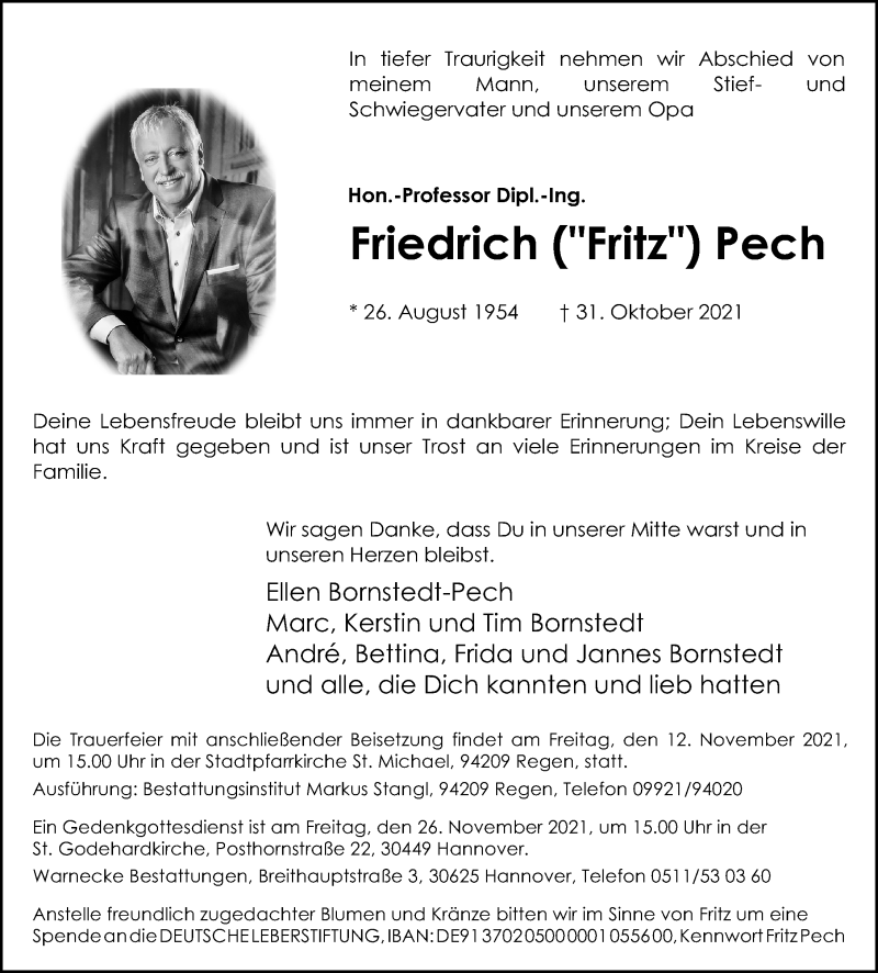  Traueranzeige für Friedrich Pech vom 06.11.2021 aus Hannoversche Allgemeine Zeitung/Neue Presse