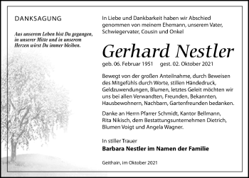 Traueranzeige von Gerhard Nestler von Leipziger Volkszeitung