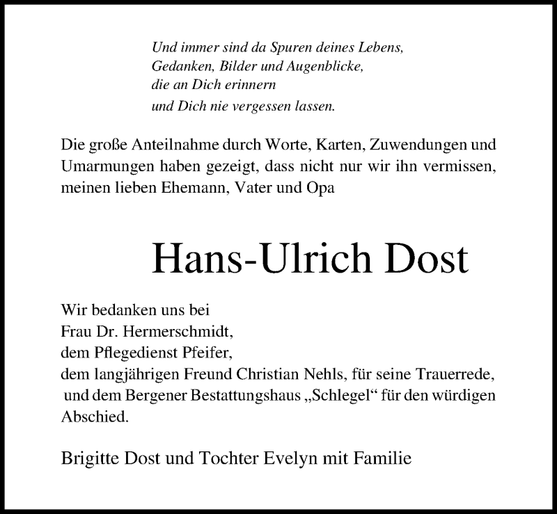  Traueranzeige für Hans-Ulrich Dost vom 27.11.2021 aus Ostsee-Zeitung GmbH
