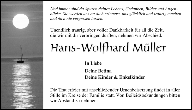  Traueranzeige für Hans-Wolfhard Müller vom 27.11.2021 aus Ostsee-Zeitung GmbH