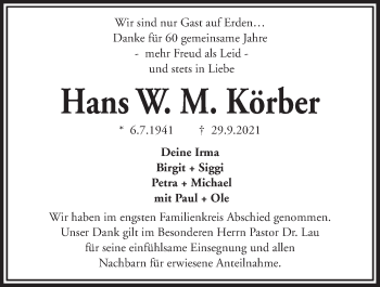 Traueranzeige von Hans W. M. Körber von Kieler Nachrichten