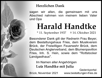 Traueranzeige von Harald Handtke von Märkischen Allgemeine Zeitung