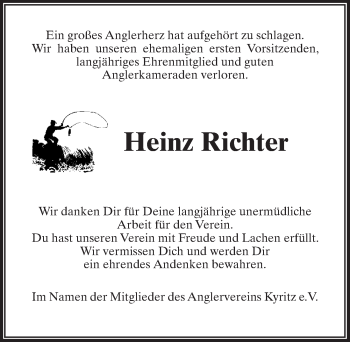 Traueranzeige von Heinz Richter von Märkischen Allgemeine Zeitung