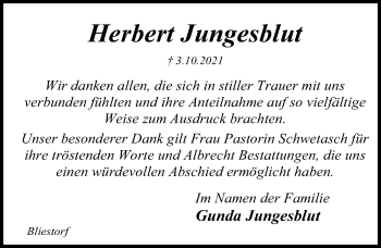 Traueranzeige von Herbert Jungesblut von Lübecker Nachrichten